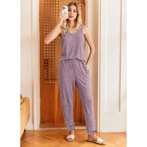 Fantaslook Womens Pajamas Sets V Neck Tank Tops and Long Pants Two Piece Lounge Sets Summer Oufits Loungewear