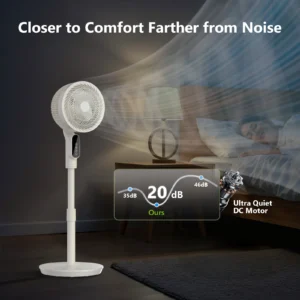 Huanctoma Pedestal Fan for Bedroom, 6 Speeds, 90°+90° Oscillating Quiet 100ft Standing Floor Fan with Remote for Home