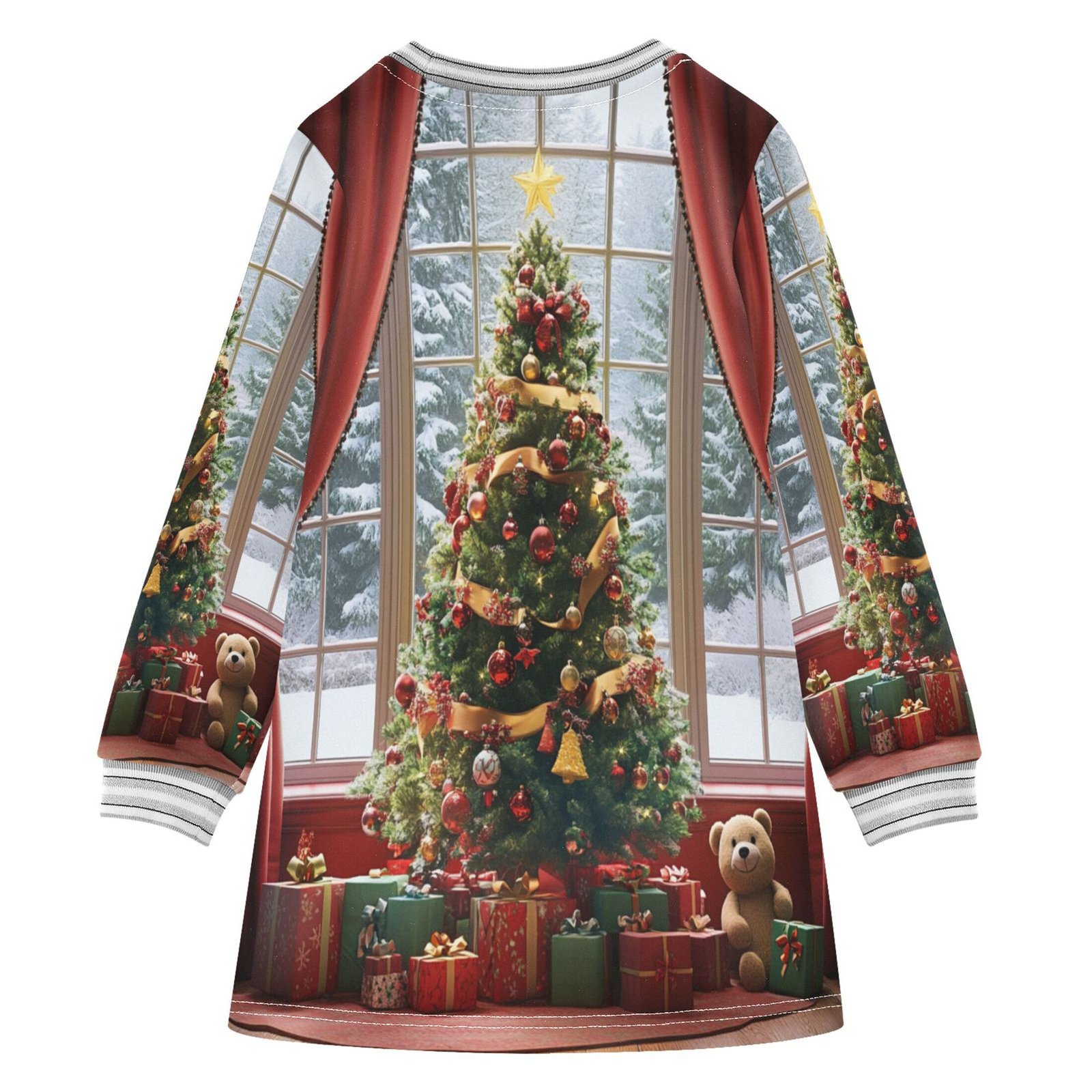YAZAOO Little Girls Long Sleeved Hoodie A Dresses Christmas Tree with Gifts Classical Creative Pattern - Image 4