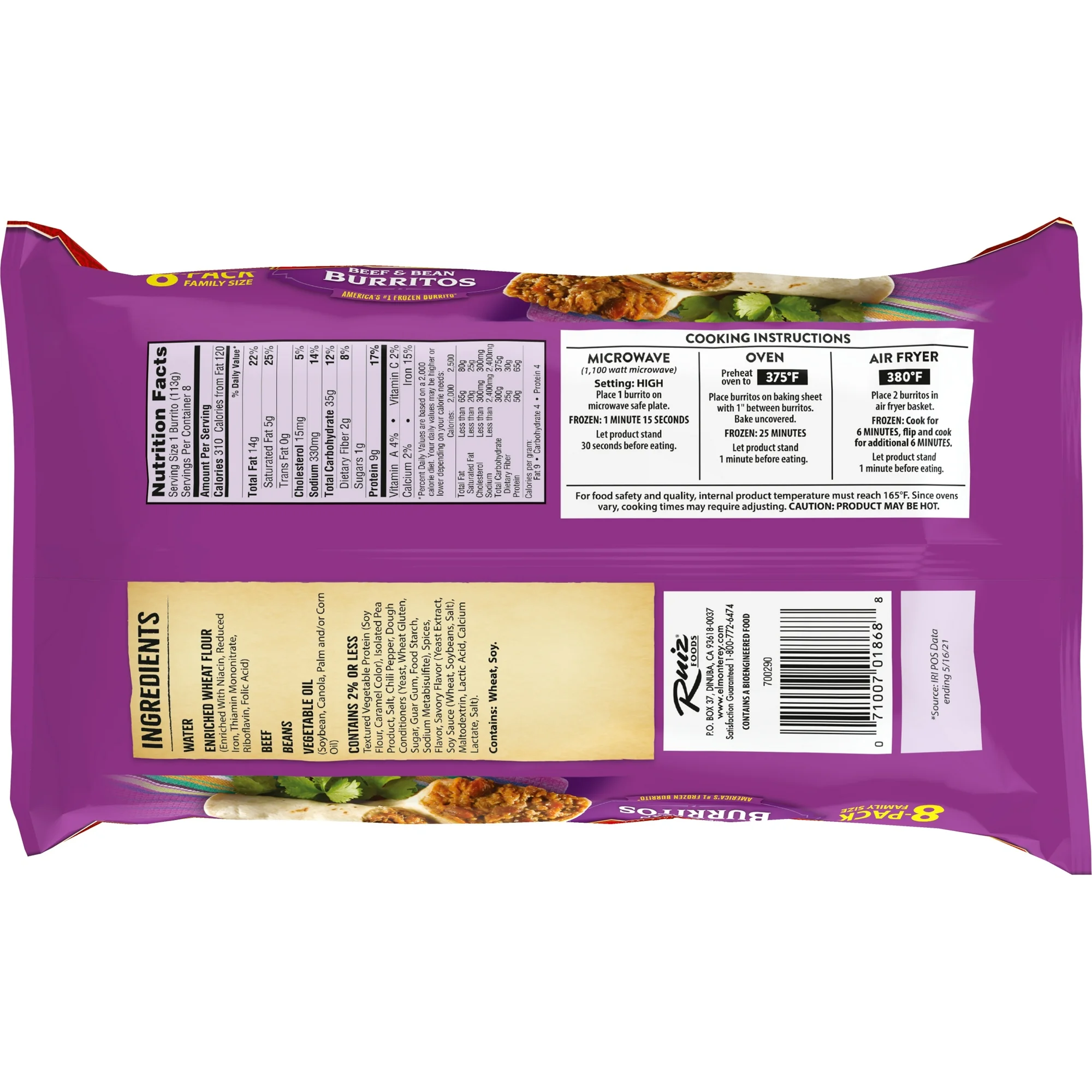 El Monterey Beef & Bean Burritos, 32 oz, 8 Count (Frozen) - Image 3