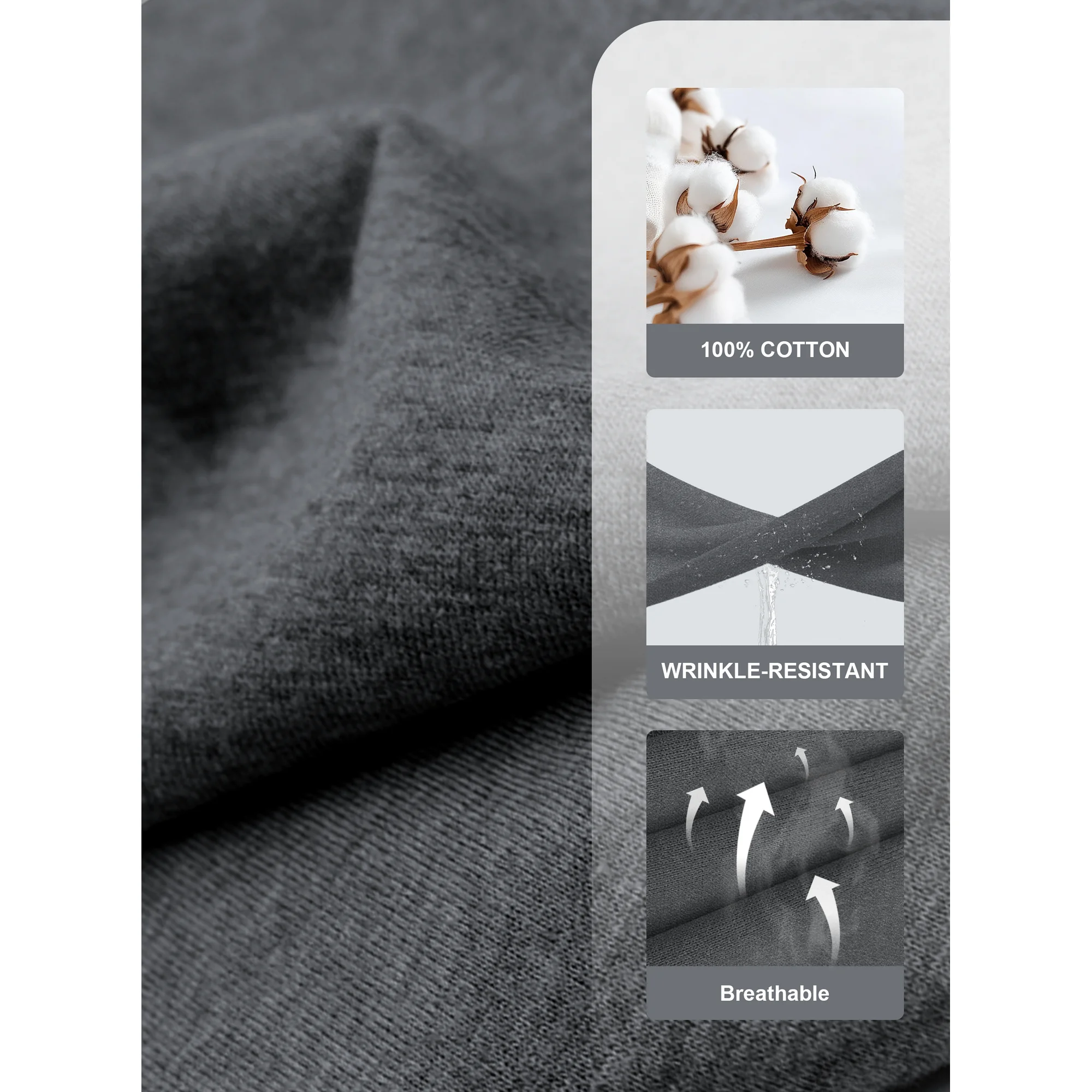 EA'S SECRET Womens 100% Cotton Pajama Sets Long Sleeve Sleepwear Soft Button Down Loungewear Nightwear Pjs Set with Pocket S-XXL(Deep Grey,M) - Image 4