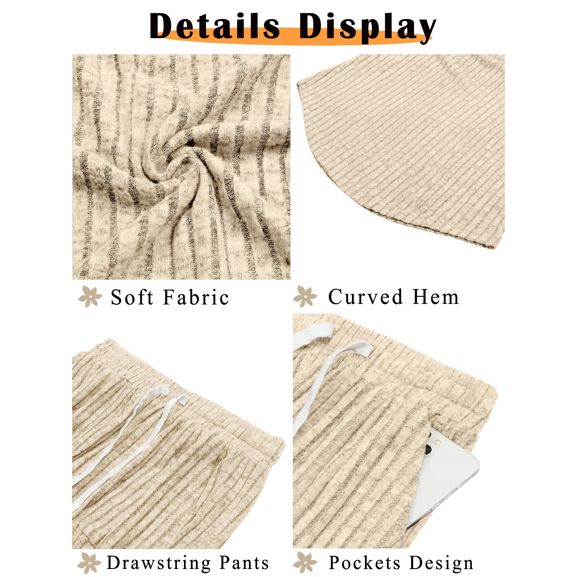 MOSHU Two Piece Womens Pajama Sets Button Down Shirts and Drawstring Pants with Pockets Solid Lounge Sets for Women - Image 3