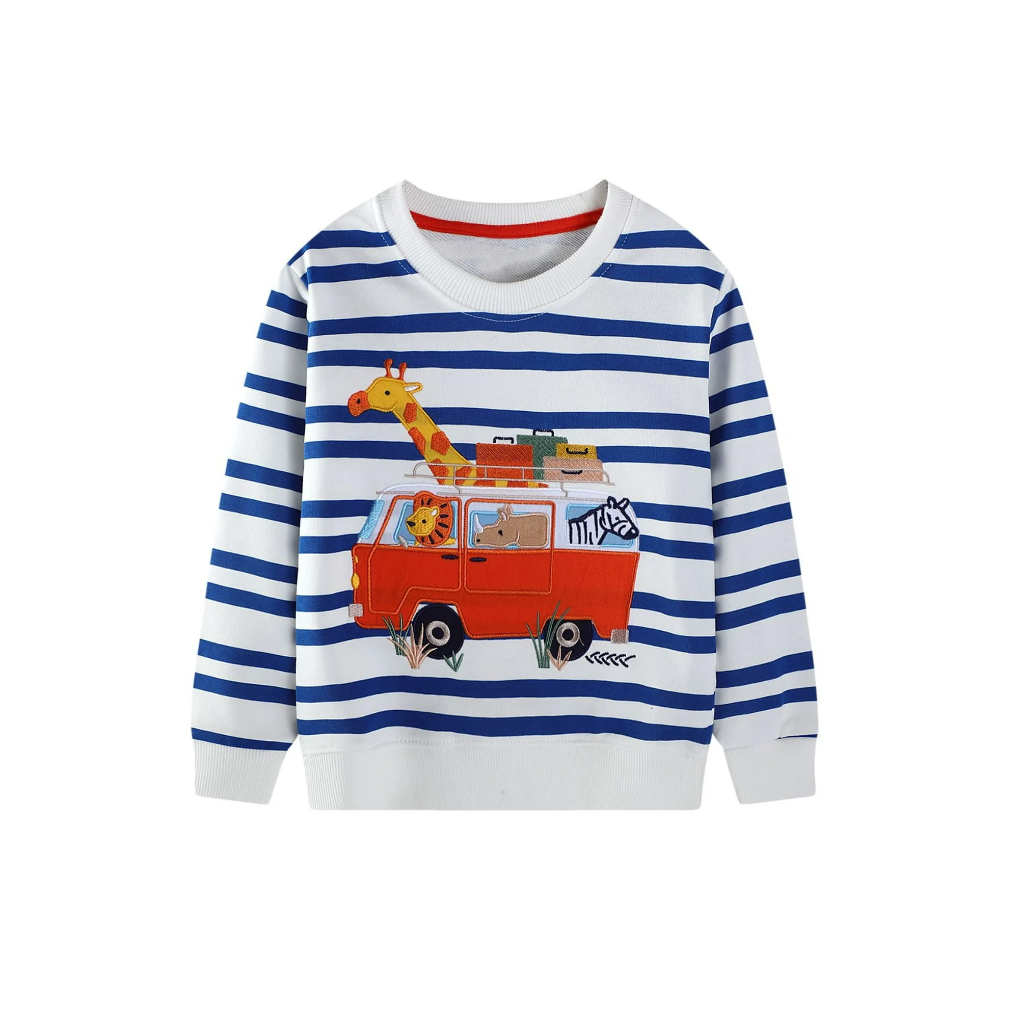 HILEELANG Toddler Boys(2-7Y) Sweatshirt Long Sleeve Striped Pullover Top, Cute Giraffe Zebra Applique Embroidery Fall Winter Cotton Crewneck Shirt 4T - Image 3