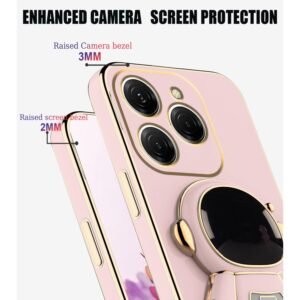Compatible with Tecno Spark 20 Pro Case with Plating Creative Astronaut Cartoon Holder Pink, for Tecno Spark 20 Pro Phone Case Silicone Shockproof Stand Soft TPU Protective Slim Cover (Pink)