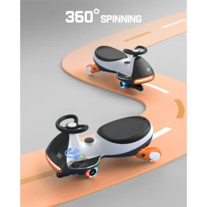 FanttikRide 12V N7 Pro Electric Wiggle Car with Pedal, 2-in-1 Kids Ride On Toy, Rechargeable Battery, 2-Speed, Anti-Rollover, Flashing Wheels, Bluetooth Music, for Ages 3+, 150 lbs, Penguin Black