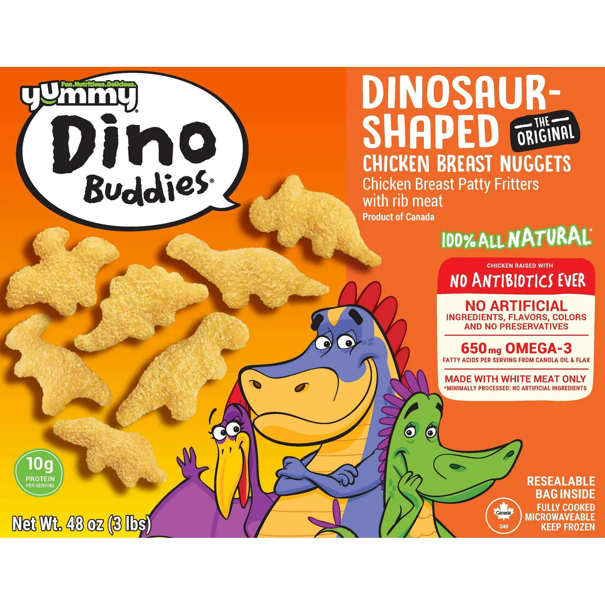 Yummy All Natural Dino Buddies, Dinosaur Shaped Nuggets 48 oz Fully Cooked Frozen - Image 6
